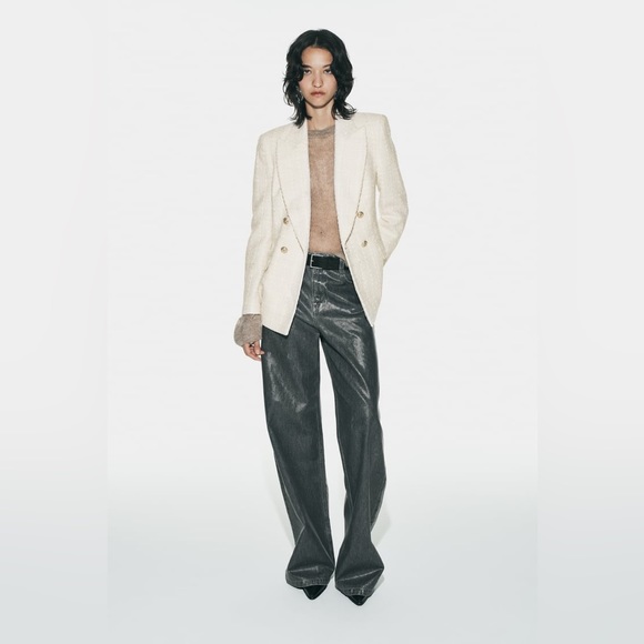 Zara   Double Breasted Textured Weave Blazer Jacket    Size XL - Picture 7 of 11